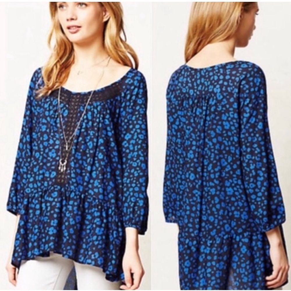 Anthropologie HD in Paris Ressica blue and navy tunic top size medium